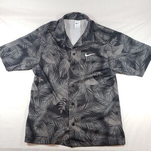 Nike Dri Fit Hawaiian Mens Button Down Floral‎ Black Gray Size S Short Sleeve